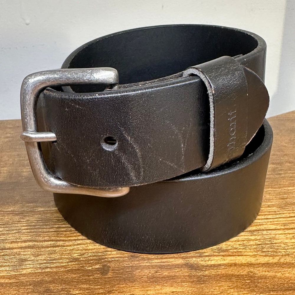 Carhartt Mens A91 BLK Top Grain Bridle Leather Belt Black Size 38 Silver Buckle